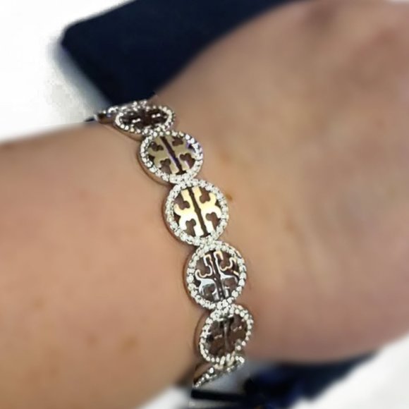 Tory Burch Silver Miller Pave Cuff Bracelet NWOT - Picture 5 of 8